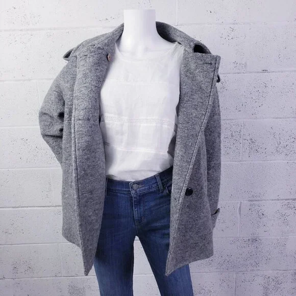 Los Angeles Project Double‎ Breasted Pea Coat Overcoat Womens Small Gray - Picture 3 of 12